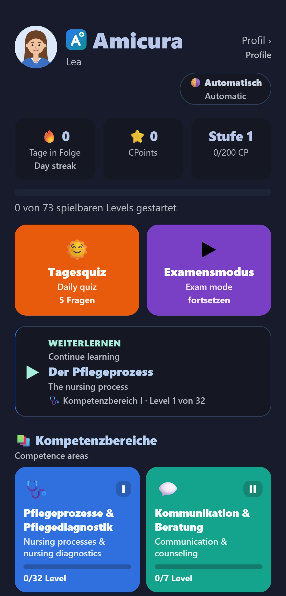 Startseite im Dunkelmodus