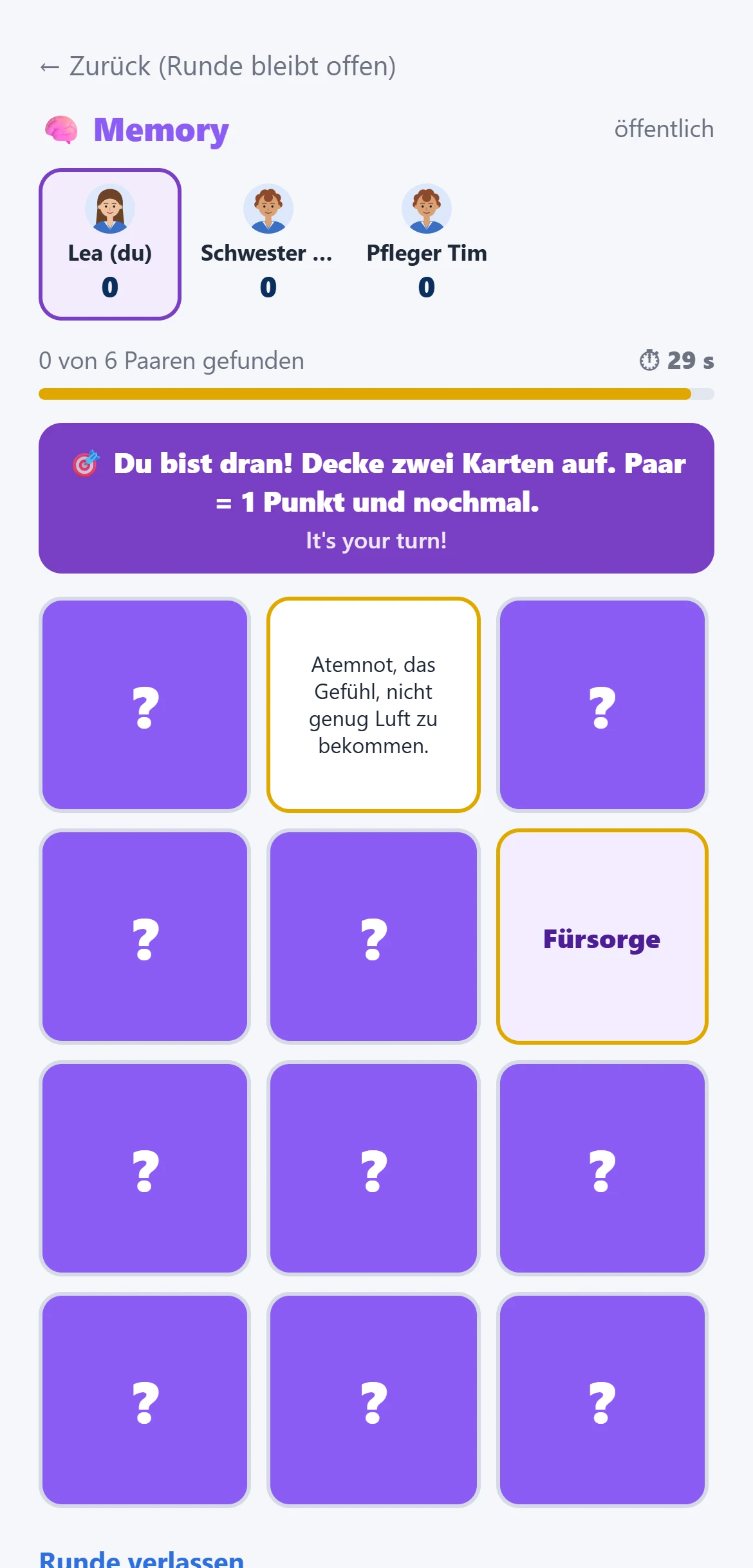 Live-Memory: du bist dran