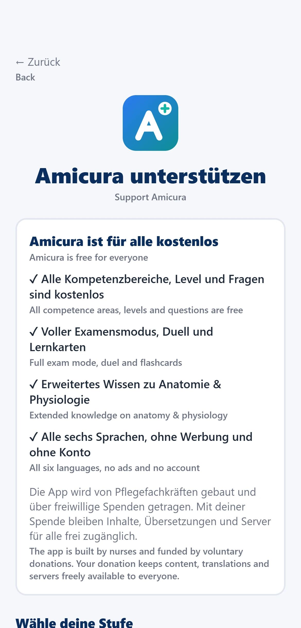 Unterstützer-Stufen in der App